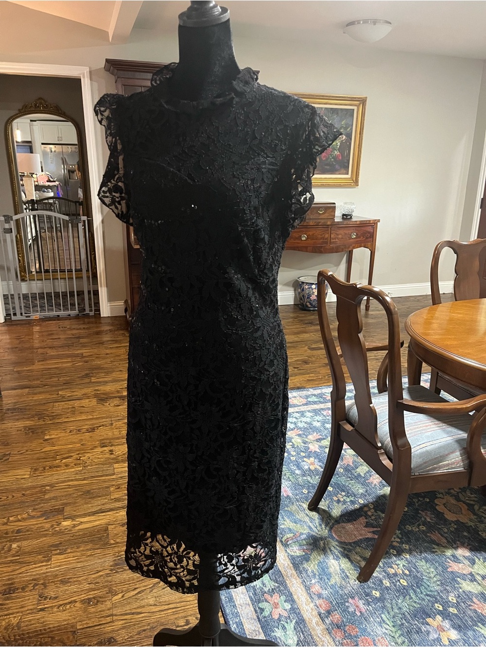 Enfocus Studio Black Lace Midi Dress with Floral Overlay